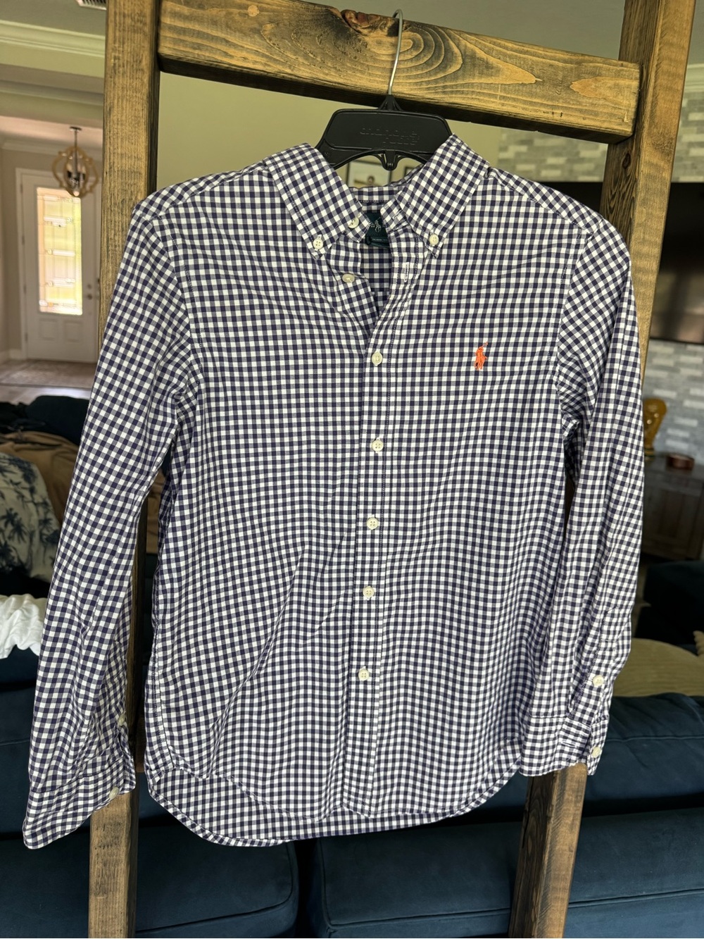 Ralph Lauren Boys Purple Gingham Button Down Shirt Size M 10-12